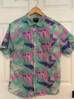 Men's Short-Sleeve Geometric Print Shirt - Mint & Lavender